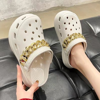 Crocs Bae clog chain design platform high-heeled sandals for women lightweight all-rubber