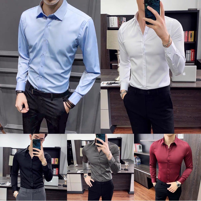 Plain Long sleeve polo for men polo Formal Office Shirts | Shopee ...