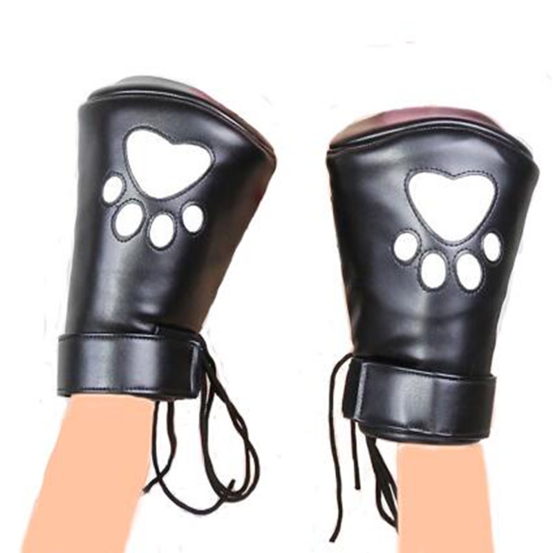 OTJX Black Padded PU Leather Fist Mitts Gloves Restraint ,Removable Spreader Bar, Dog Craw Protect G