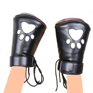 OTJX Black Padded PU Leather Fist Mitts Gloves Restraint ,Removable Spreader Bar, Dog Craw Protect G #7