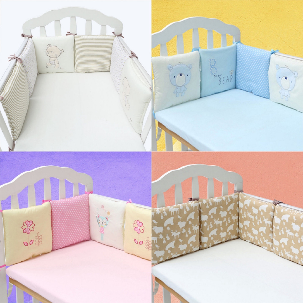 Hulunbeier 6pcs Baby Crib Bumper Breathable Comfy Cotton Infant