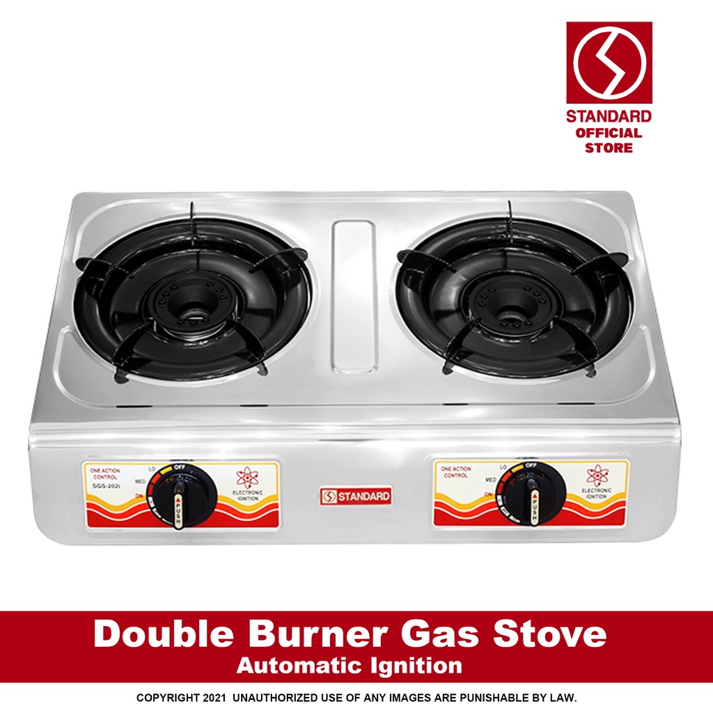 Standard Gas Stove Double Burner Lpg Stove Stainless Steel Automatic Ignition Sgs202i