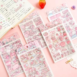 4 pcs flash point frosted PET hand account sticker transparent pink cherry unicorn