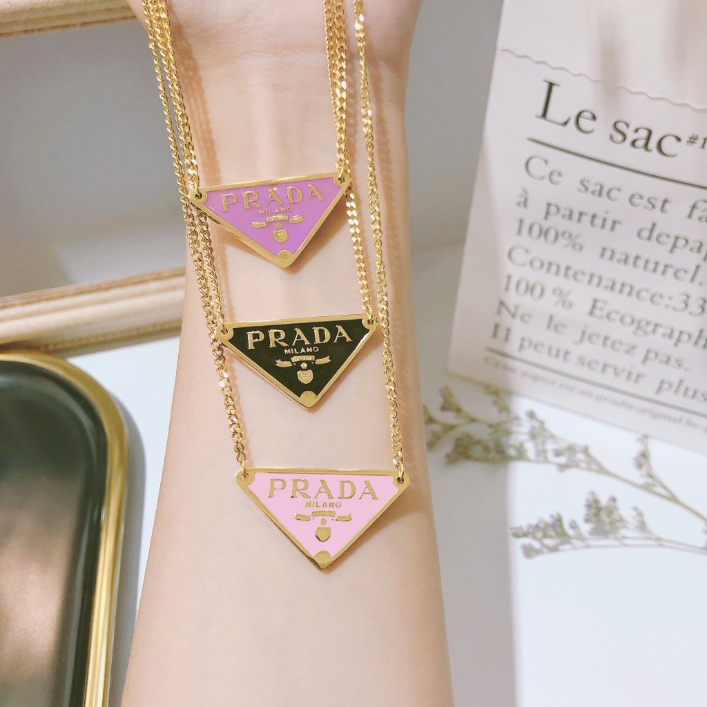 Prada Necklace Fashion Clavicle Chain Triangle Pendant Letter Necklace |  Shopee Philippines