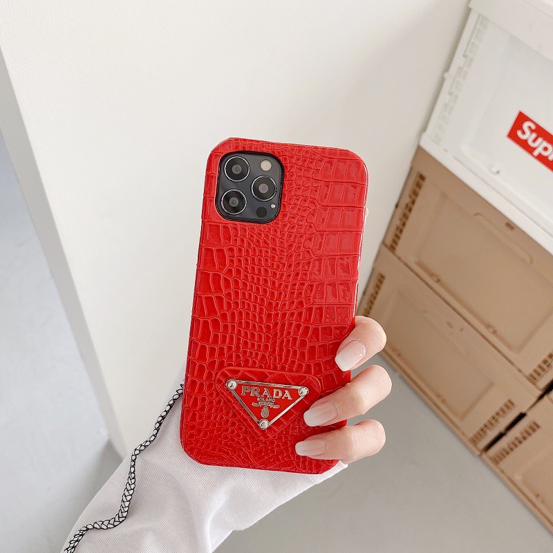 Luxury Leather Crocodile Pattern Case IPhone 13 12 11 Pro Max 7P 8P Xr X Xs  Max 7 8 Plus SE2020 12Mini Prada Metal Logo | Shopee Philippines