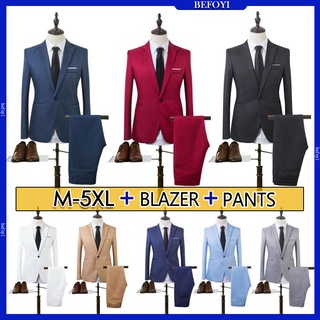 Ready Stock Men Suits Set Formal Business Wedding Casual Korean Slim Fit Blazer Office Coat Jackets Tuxedo