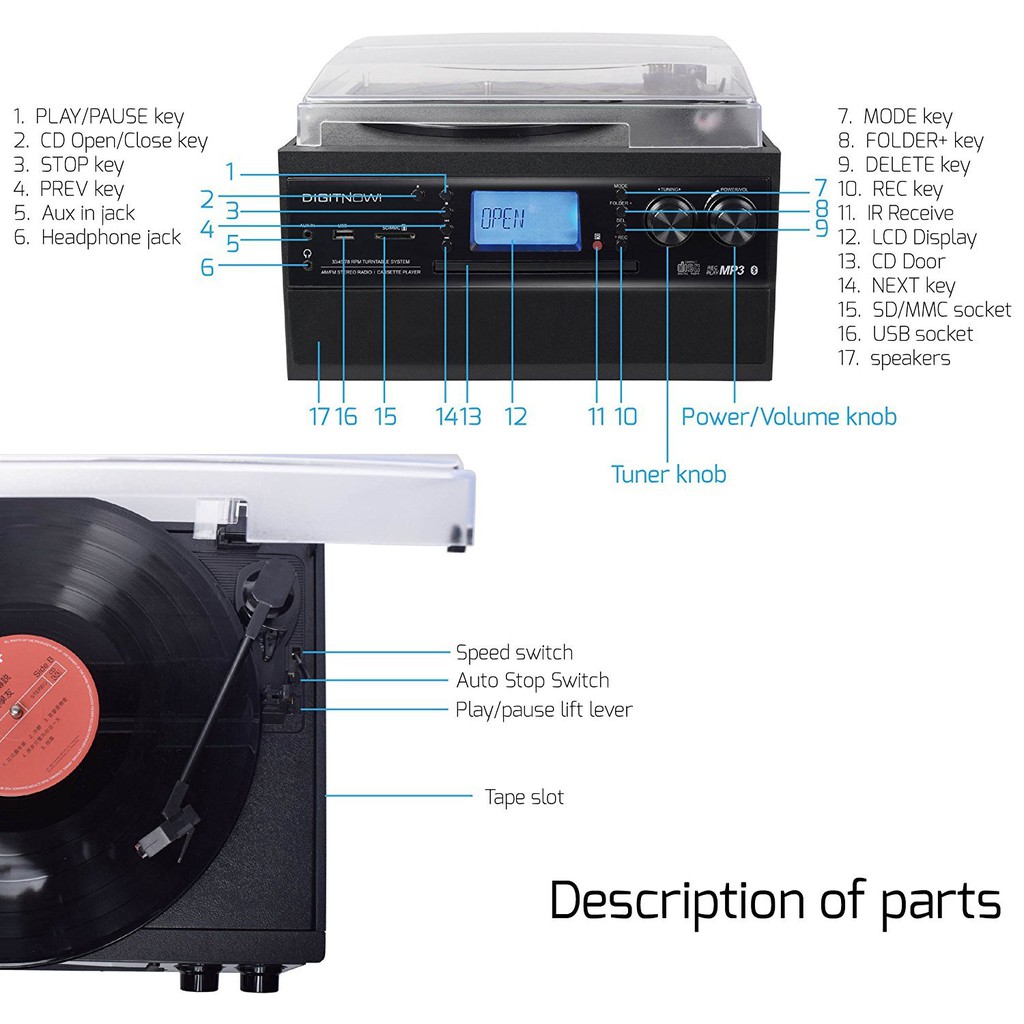 vinyl player with built in speakers