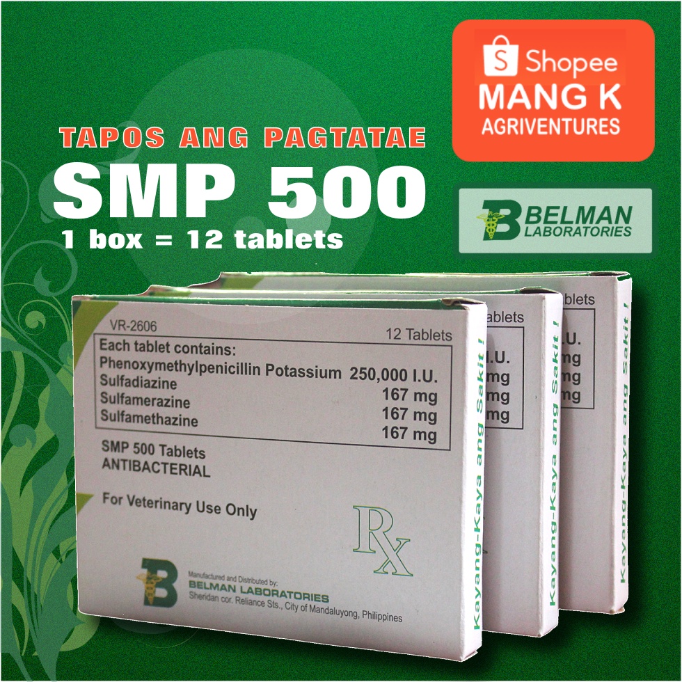 SMP 500 Tablets Beta Lactam Antibiotics1BOX x 12tabletsdogs cats pigs goats and sheep
