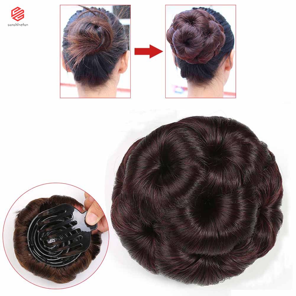 Natural Curly Chignon Clip In Plastic Comb Elastic Bridal Hair Bun