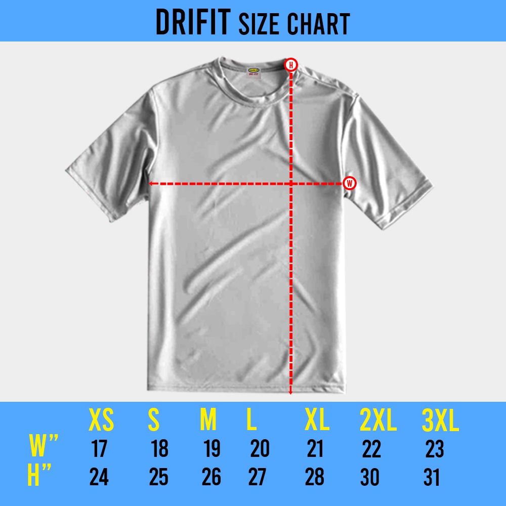 dri fit shirt size chart