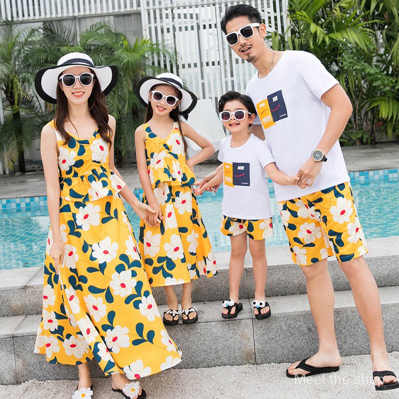 Beach One-piece Dress Couple Clothes Summer Wear Parent-child Matching  Outfit Holiday Family of Thre | Shopee Philippines