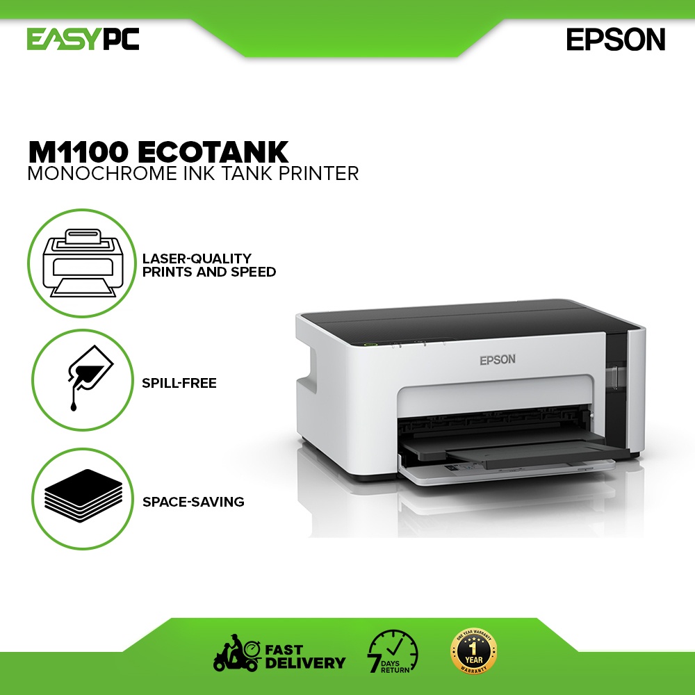 Epson M1100 EcoTank Monochrome Ink Tank Printer, Compact integrated