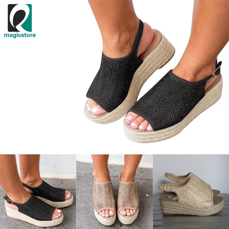 peep toe weaving sandals