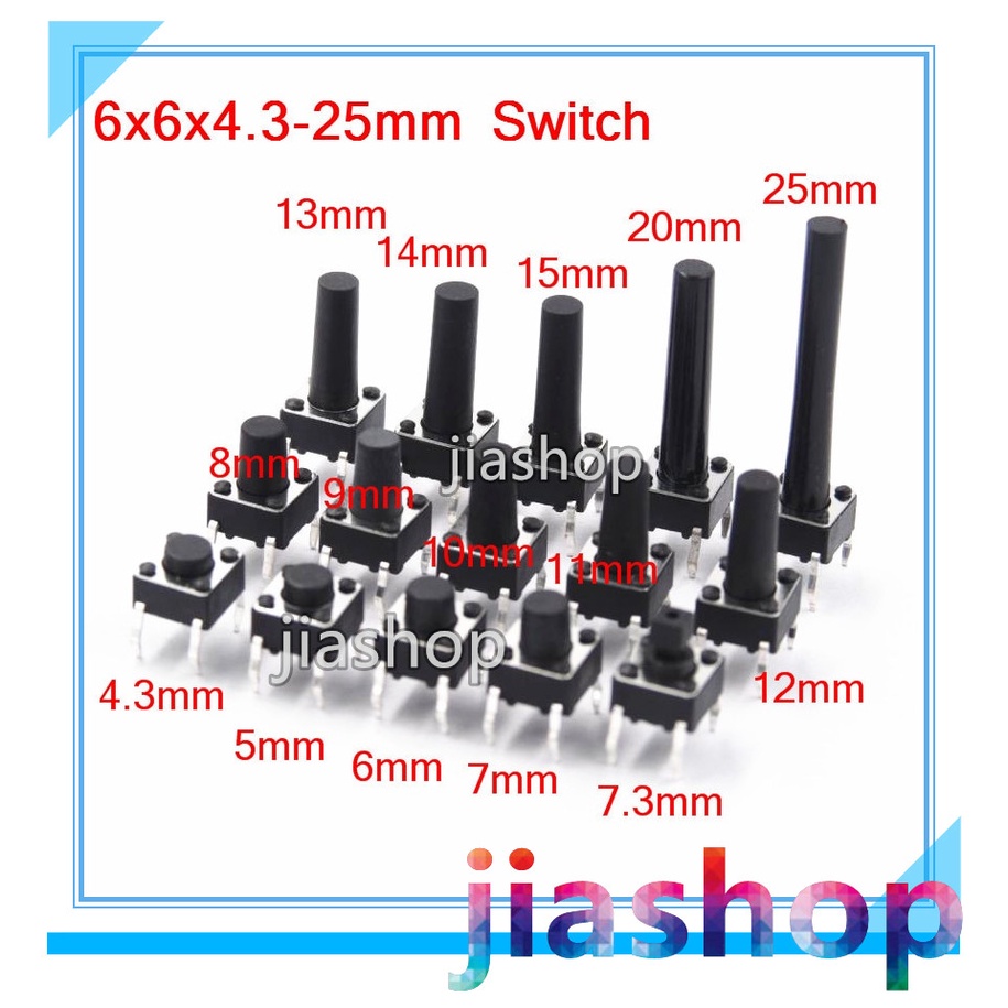 50Pcs 6x6mm Button Touch Switch DIP 4pin DIP4 6x6x4.3/5/6/7.3-25 MM 6*6 ...