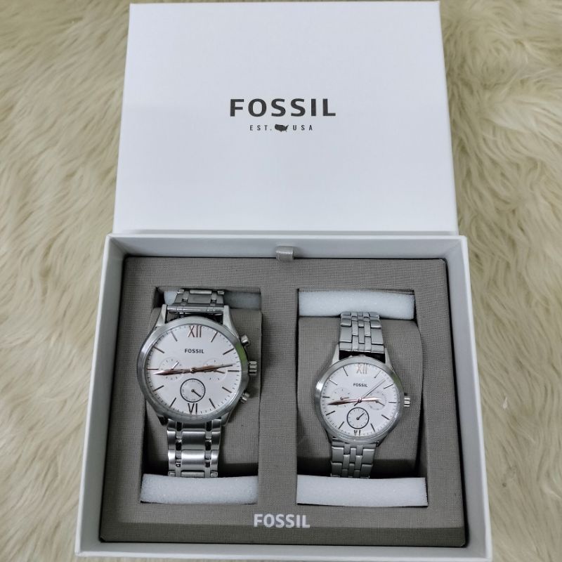 FOSSIL HIS AND HER FENMORE MIDSIZE MULTIFUNCTION STAINLESS STEEL WATCH ...
