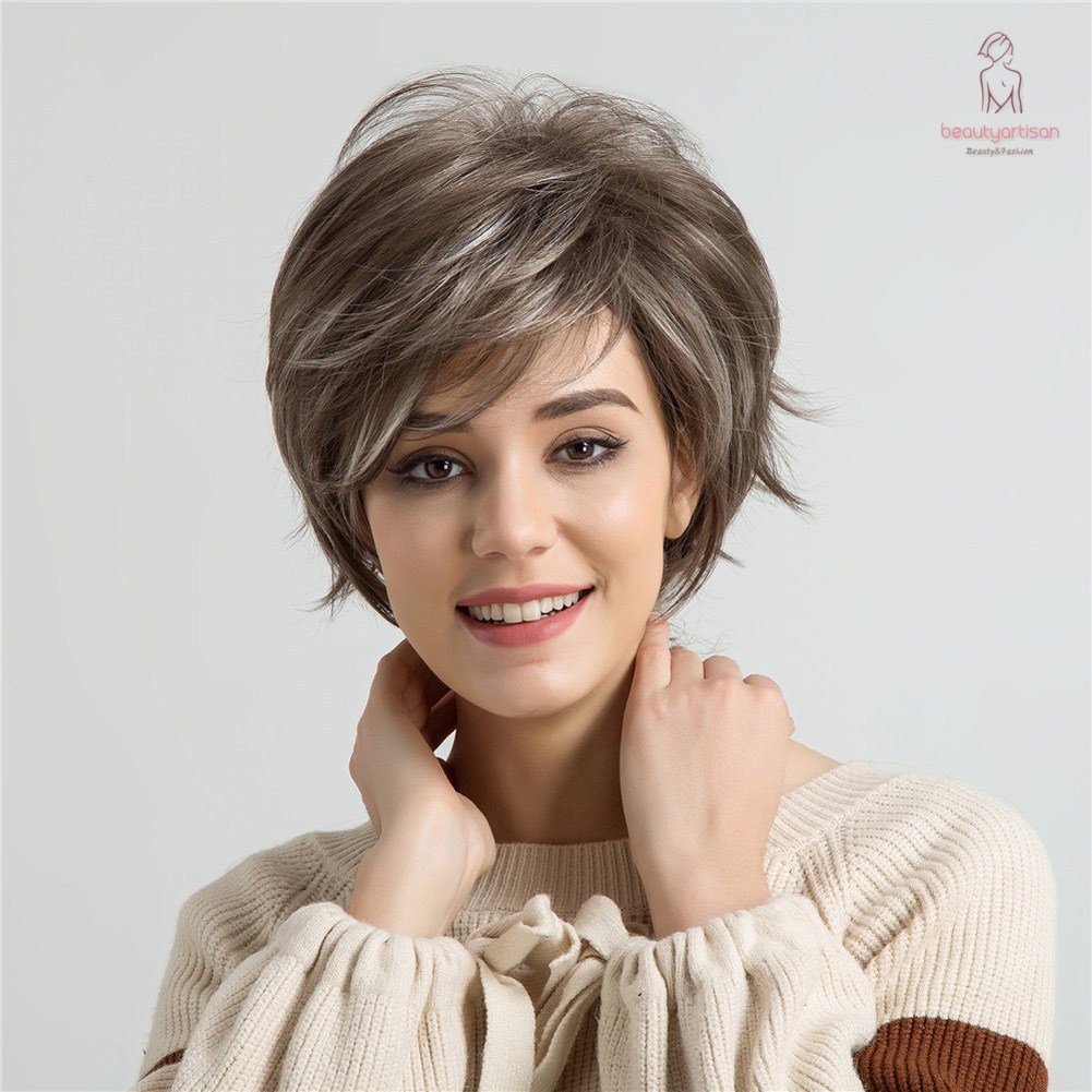 Women Sexy Short Wigs Mixed Color Synthetic Hair Ladies Cosplay Party ...