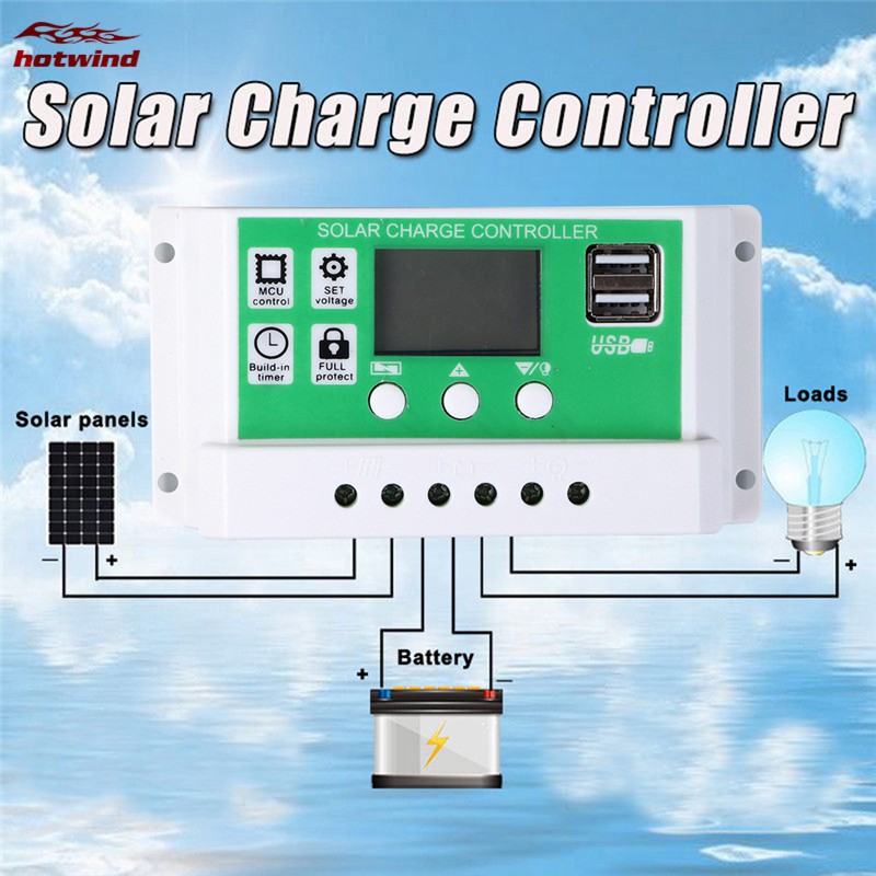 LCD Display PWM Solar Panel Battery Charge Controller Dual USB 12v 24v 10A 20A I