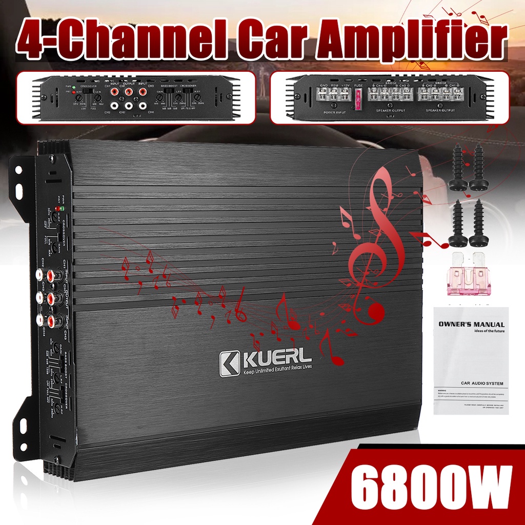 6800W 12V 4 Channel Car Amplifier Subwoofer Slim Class A/B Car Audio