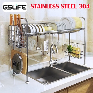Details about    Dish Drying Rack GSlife Large Stainless Steel 2 Tier Dish Rack with Drainboard 