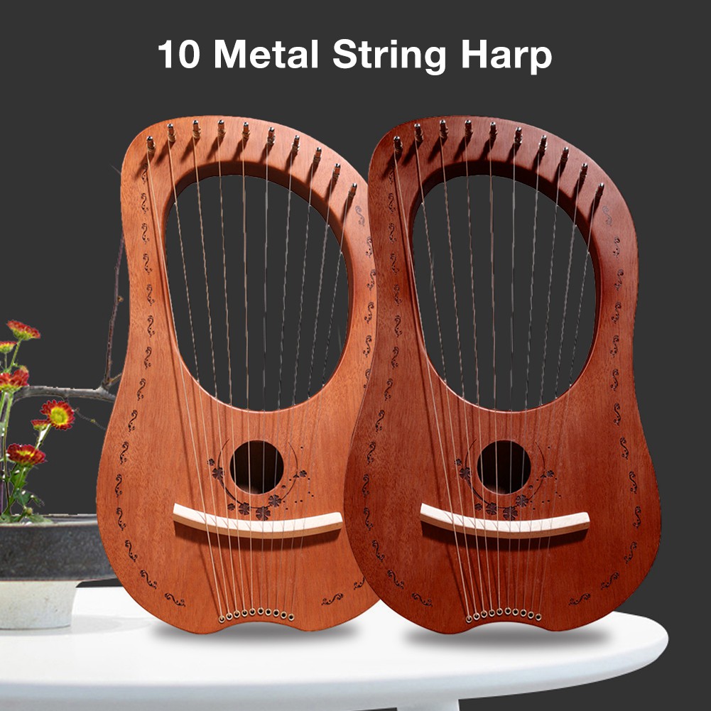 Lyre Harp 10 Metal Strings Mahogany Musical Instrument Portable Small Harp Musical Instrument 