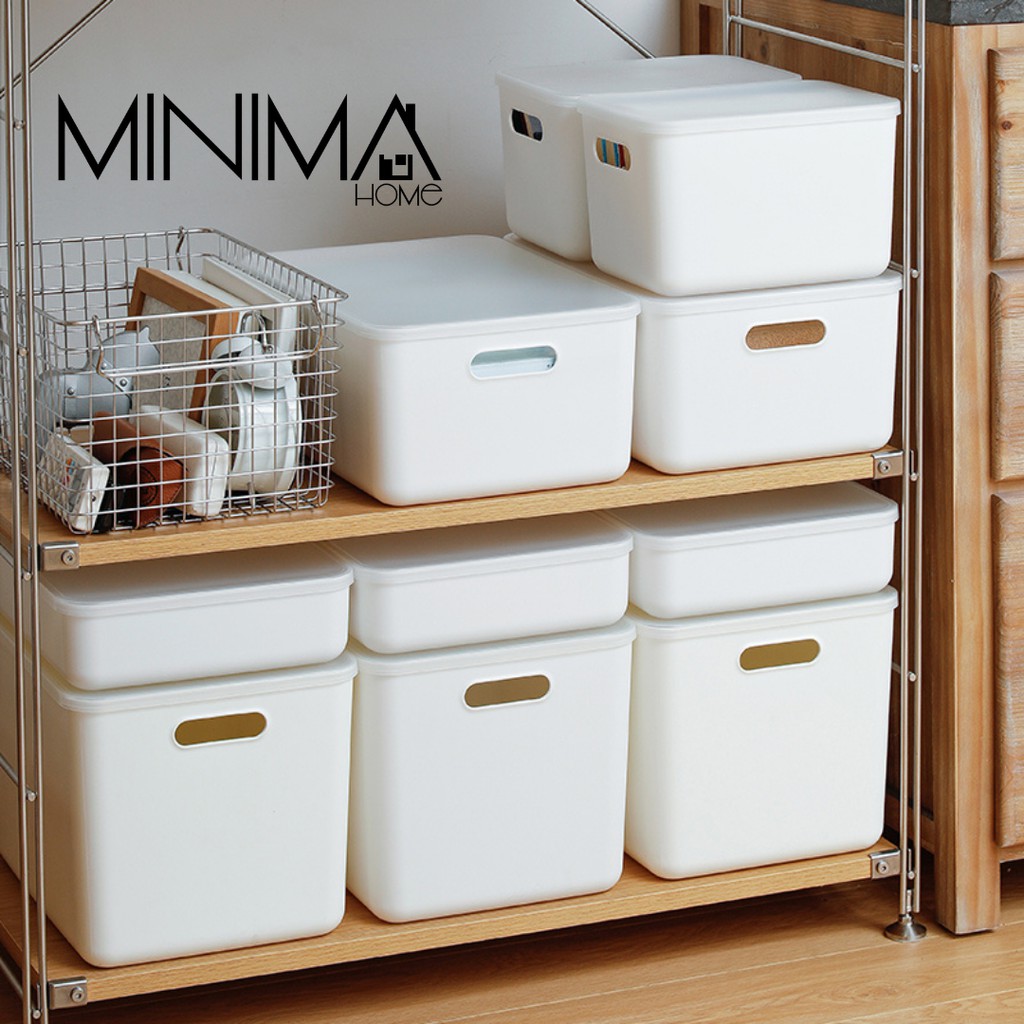 JapaneseStyle White Storage with lid Basket Muji Shelf Organizer