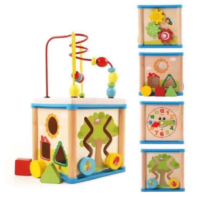 wooden box toy with beads