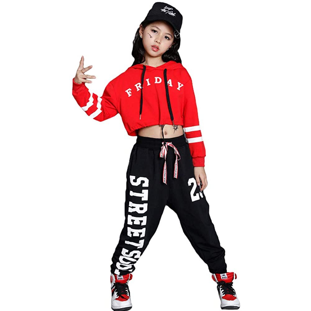 ranrann Kids Girls Street Dance Outfit 3Pcs Athletic Tracksuit Crop Top Sweatshirt with Booty Shorts Set 