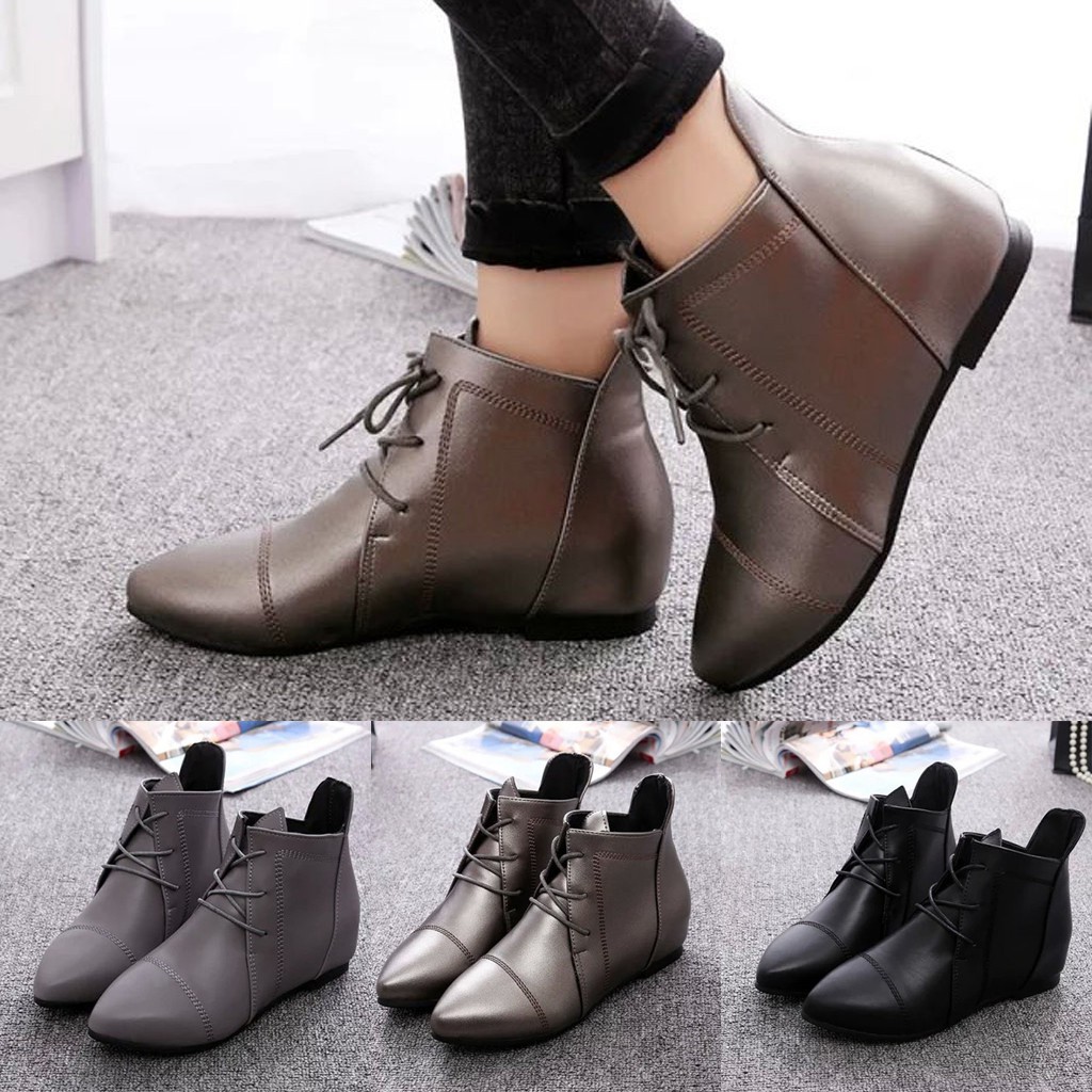 flat ankle booties with laces