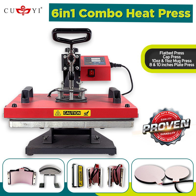 CUYI 6in1 Combo Heat Press Machine (flatbed / cap press / plate press