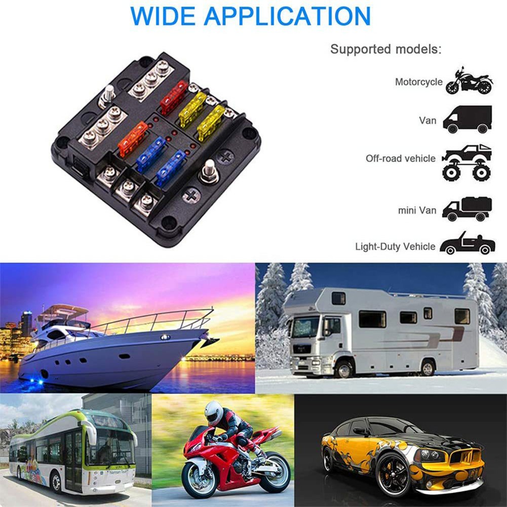 6Way Blade Fuse Box Block Auto Marine FuseBox Holder 12V 32V Bus Bar