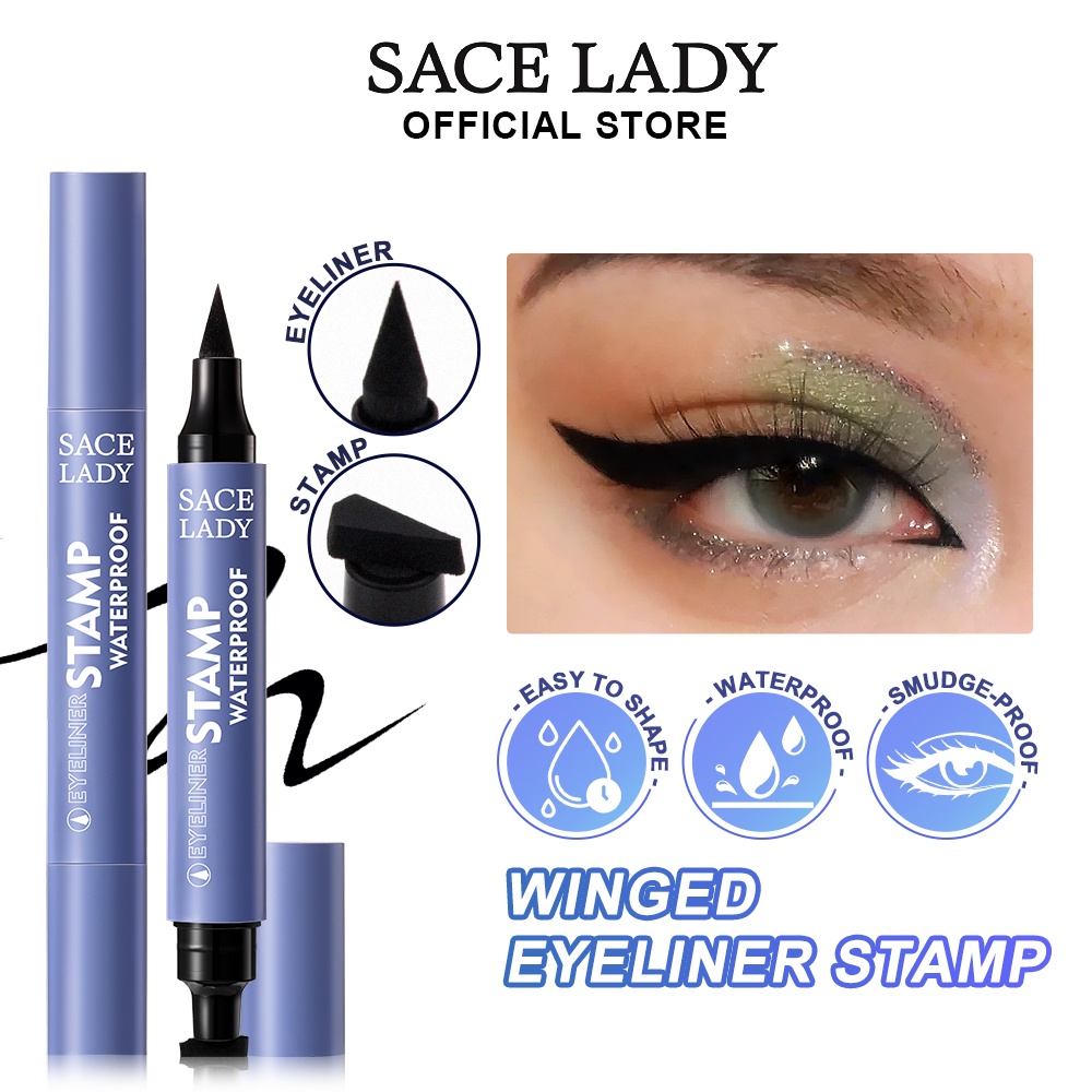 Sace Lady Winged Eyeliner Waterproof Smudge Proof Double Head Seal Stamp Liquid Eye Liner Pen