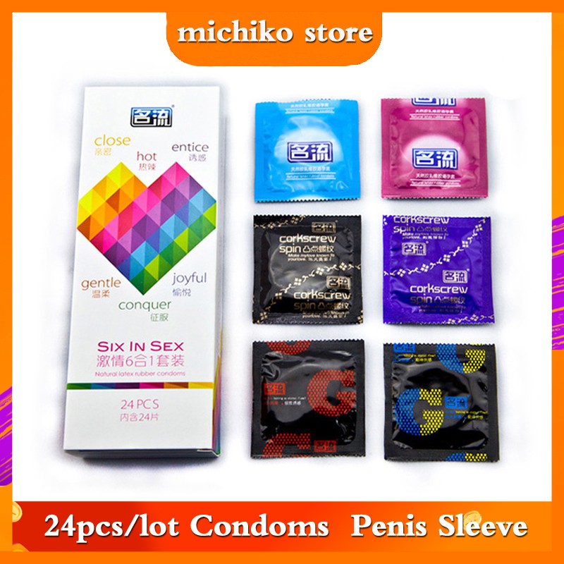 Six In Sex 24pcsbox Ultra Thin Condom Male Condom Large Particle Hyaluronic Acid Taste Female