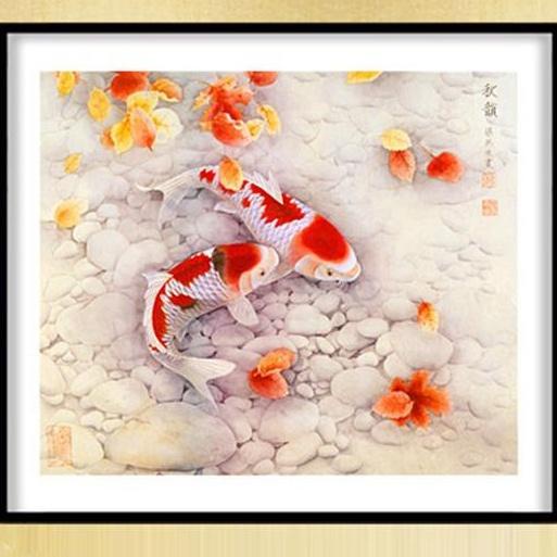 35*35cm DIY 5D Diamond Sticker Two Fish Cross Stitch Painting Home Decor