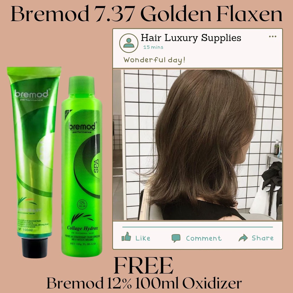 Hair Luxury Supplies Bremod  Golden Flaxen + Bremod 12% 100ml Oxidizer  FREE - Bremod Hair Color | Shopee Philippines