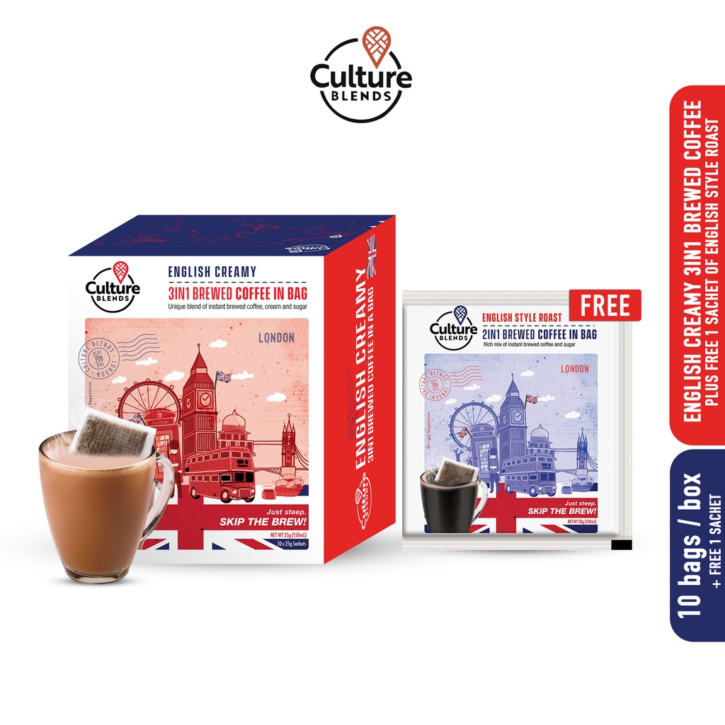 CULTURE BLENDS English Creamy 3in1 Brewed Coffee in Bag Plus FREE 1