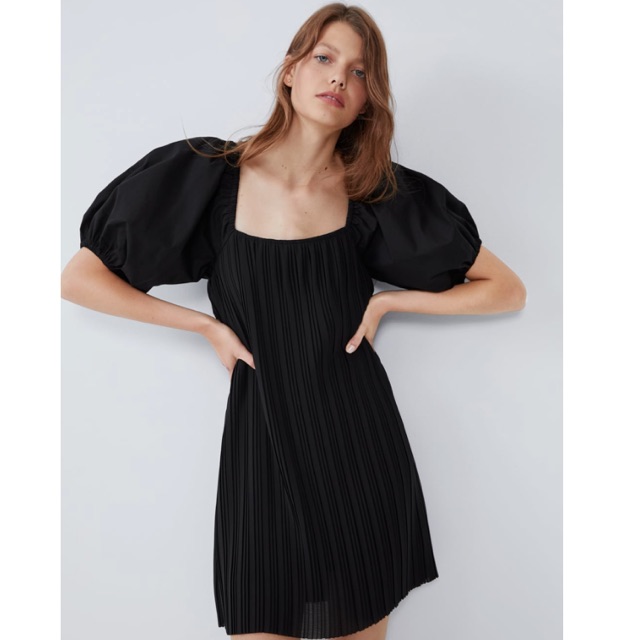 zara puff sleeve dress black