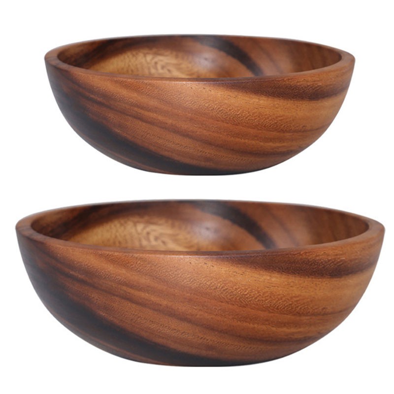 2PCS Salad Bowl Fruit Decoration Practical Wooden Household Bowl