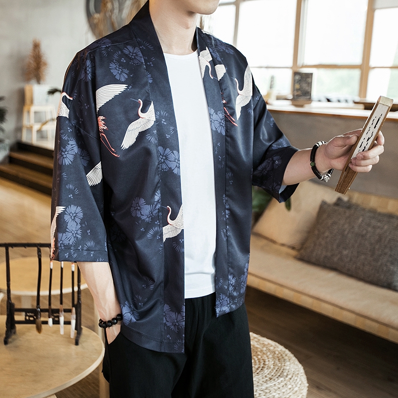 Traditional Japanese Kimonos Cardigan Men Women Sunscreen Thin Loose ...