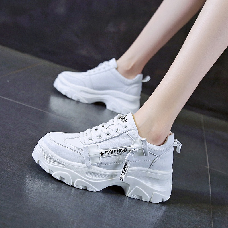 Ruru Korean rubber shoes for women white fashion sneakers thick bottom ...