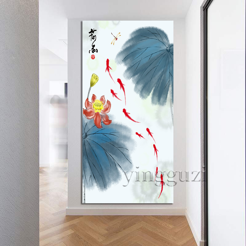 Solid Wood Frame Painting Chinese Decorative Painting Flowers Luxury 9 Fish Figure Peony Shopee Philippines