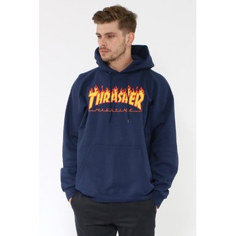 thrasher flame logo hoodie black