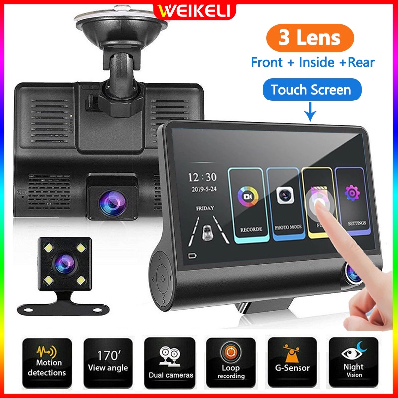 3 Cameras Car DVR Full HD 1080P Dual Lens Camera Video Recorder Touch  Screen G-Sensor Dash Cam Front and Rear Inside with 170 Degree Rear View |  Shopee Philippines