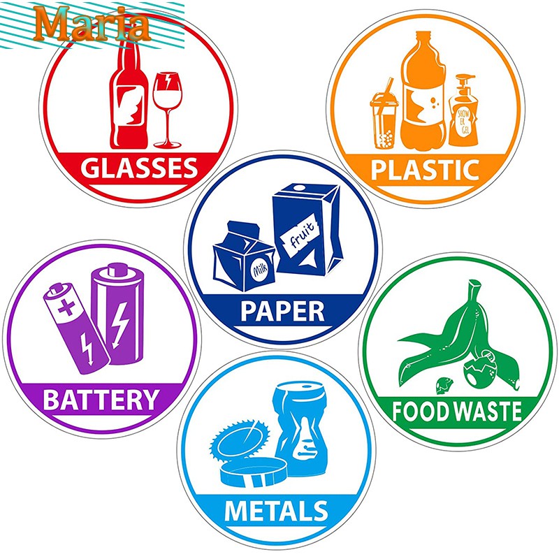 Decal for Trash Can, Labels Paper Metal Plastic Glass Waste Sorting