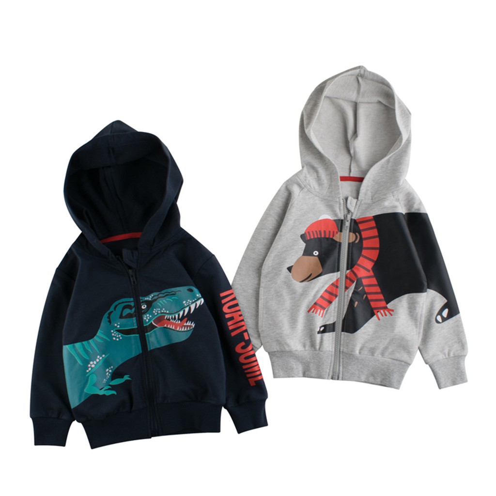 MIOIM Baby Boys Coat Jacket Dinosaur Print Fleece Toddler Kids Hooded Zipper Cartoon Outwear Clothes 