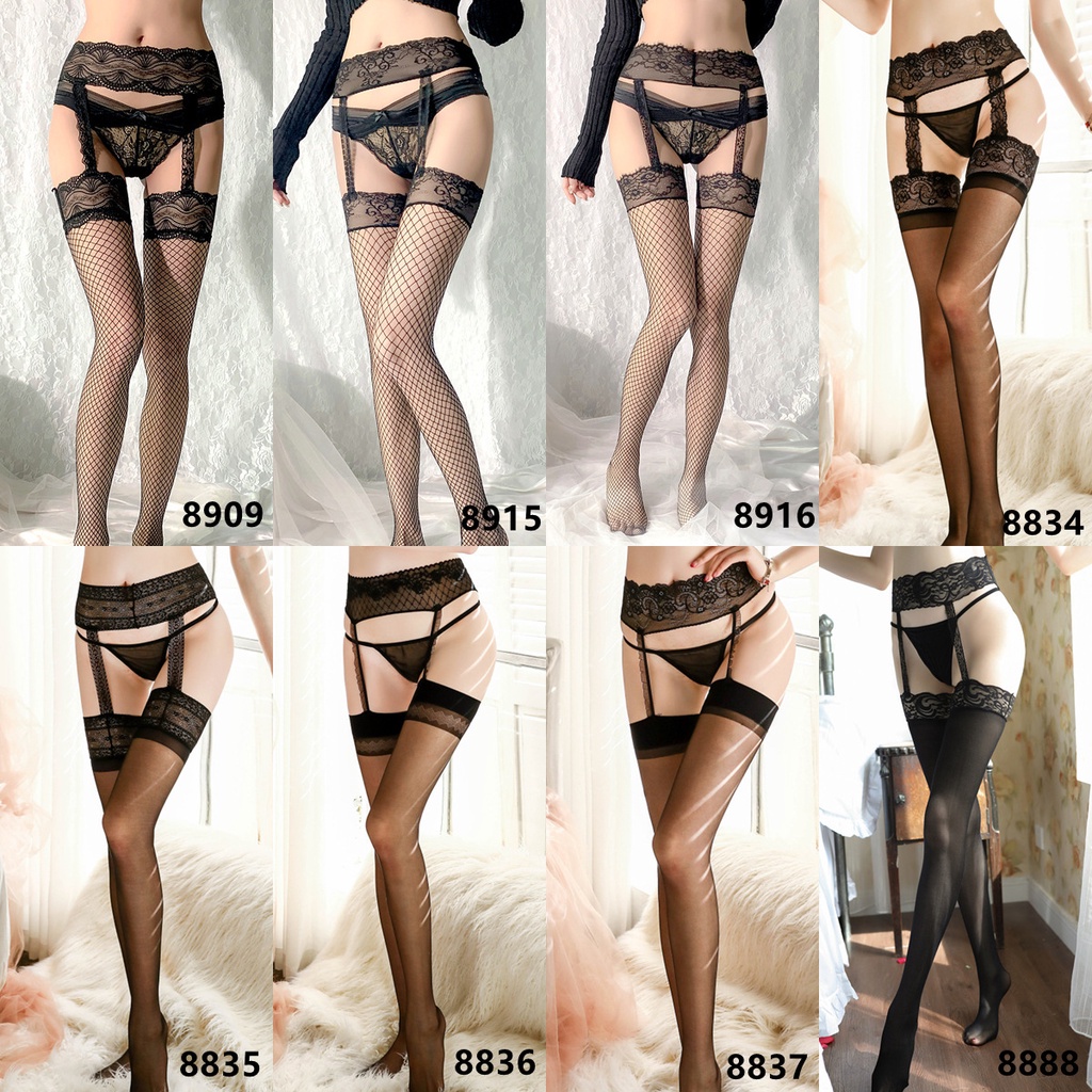 Women Sheer Stockings With Attached Garter Belt Suspenders High
