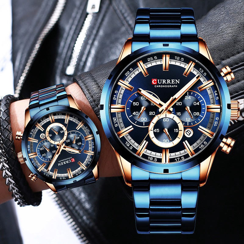 CURREN Men Watch Waterproof Luxury Stainless Steel Watches Chronograph Brand  Busines Quartz Wristwatch