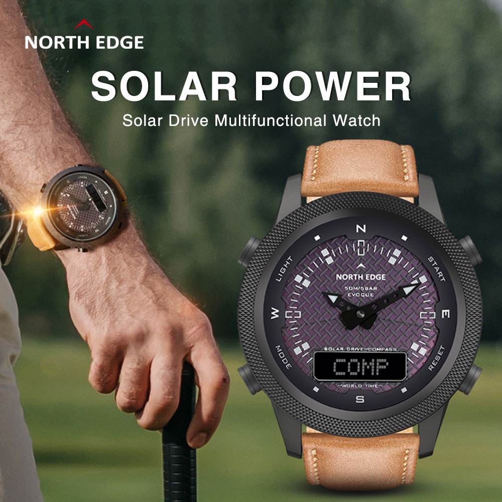 2021 New NORTH EDGE Men Digital Solar Power Smart Watch Outdoor Sport