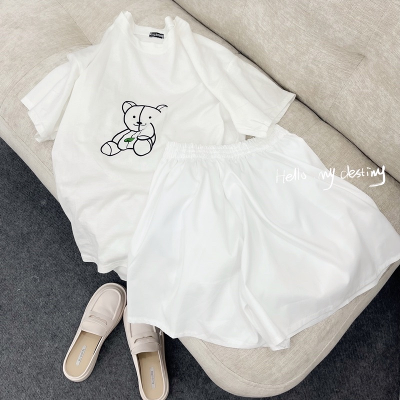 White Raw Bear T-Shirt Set | Shopee Philippines