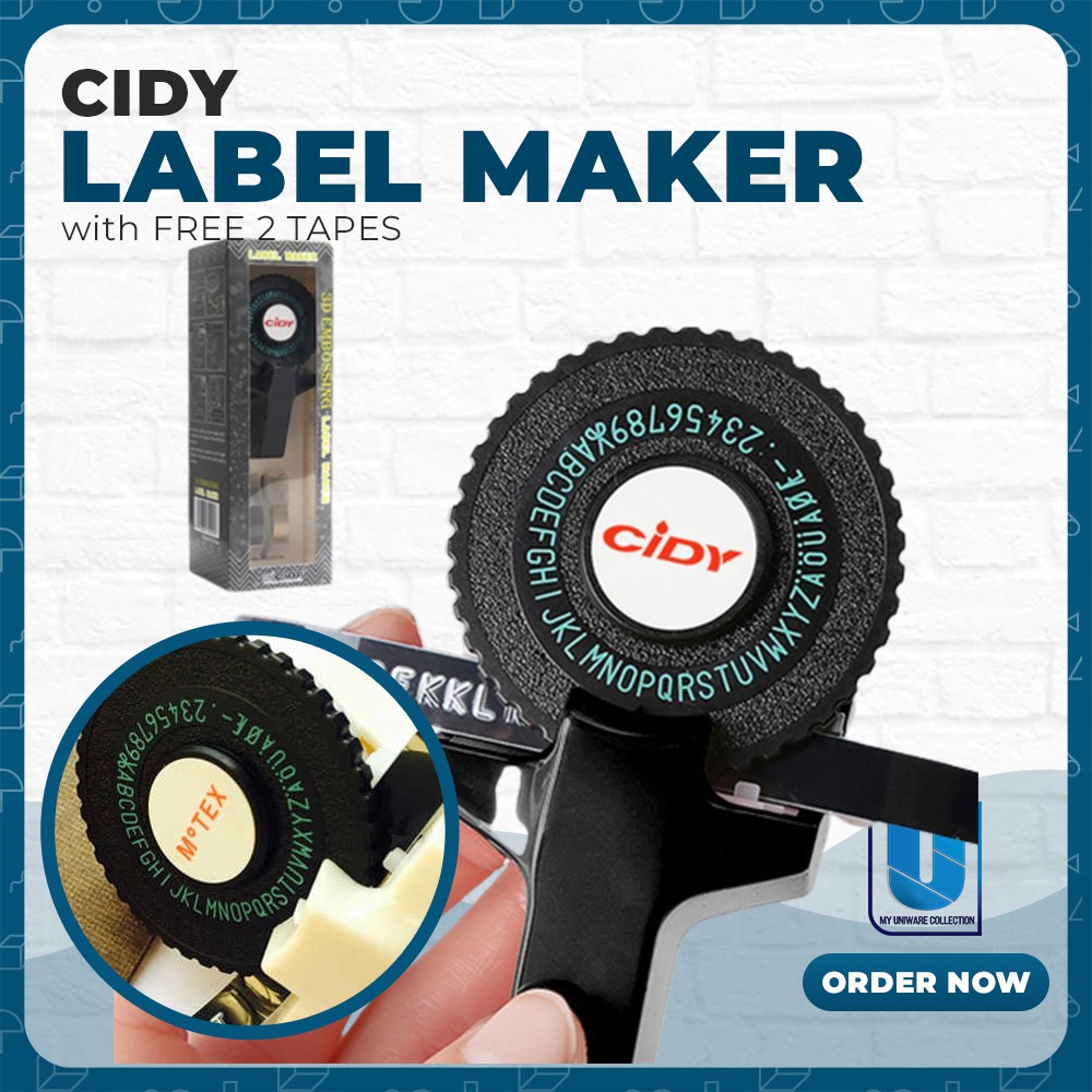 Label Maker Cidy with FREE 2 TAPES (9mm x 3mtrs) Manual Typewriter Tape Embossing Label Maker