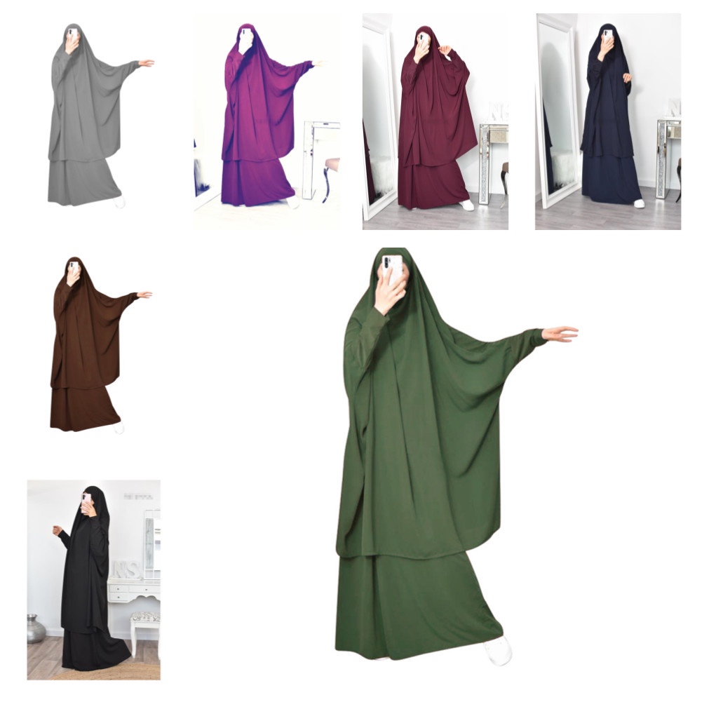 2PCS Muslim Women Prayer Abaya Burqa Khimar Maxi Skirt Set Jilbab ...